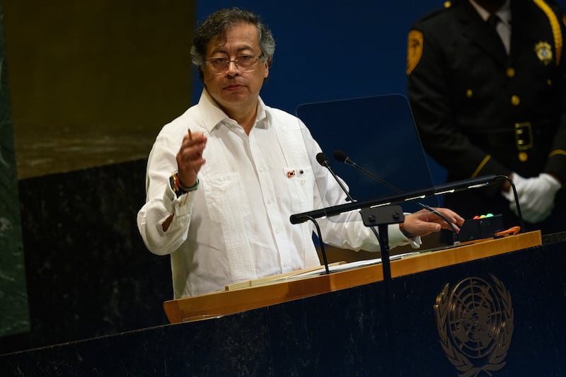 President of Colombia Gustavo Petro speaks during the 80th session of the UN’s General Assembly (UNGA) on September 23, 2025 in New York City. World leaders convened for the 80th Session of UNGA, with this year’s theme for the annual global meeting being “Better together: 80 years and more for peace, development and human rights.”  (Photo by Alexi J. Rosenfeld/Getty Images)