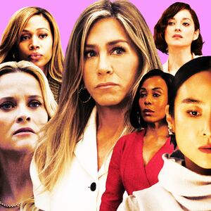 Reese Witherspoon, Jennifer Aniston, Greta Lee, Karen Pittman, Nicole Beharie, and Marion Cotillard on The Morning Show.