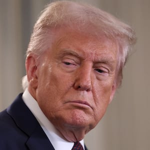 WASHINGTON, DC - SEPTEMBER 29: U.S. President Donald Trump looks on as Israeli Prime Minister Benjamin Netanyahu delivers remarks during a joint news conference in the State Dining Room at the White House on September 29, 2025 in Washington, DC. President Trump welcomed Netanyahu for his fourth visit to the White House, where the two leaders met to discuss the latest U.S. backed plans to end the war in Gaza and secure the release of the remaining hostages held by Hamas. (Photo by Win McNamee/Getty Images)