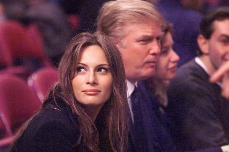 New York, N.Y.: Donald Trump attends the New York Knicks game with girlfriend Melania Knauss on March 12, 1999. (Photo by John Keating/Newsday RM via Getty Images)