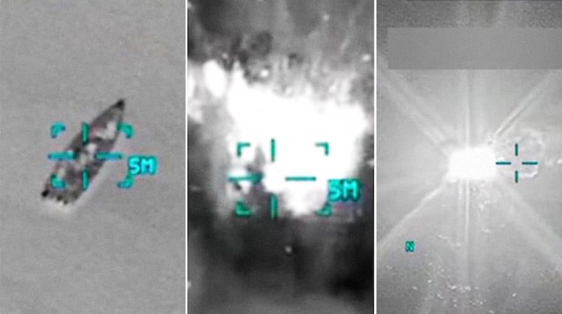 Donald Trump shared a video on Oct. 14, 2025, of of a strike on a vessel off the coast of Venezuela.