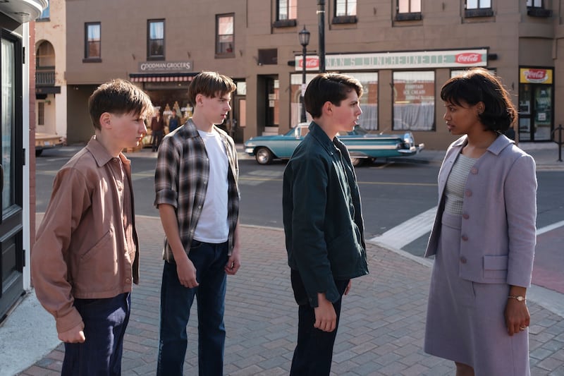 Luke Beattie, Redden Callaghan, Tom Hulshof, and Taylour Paige in IT: Welcome to Derry.