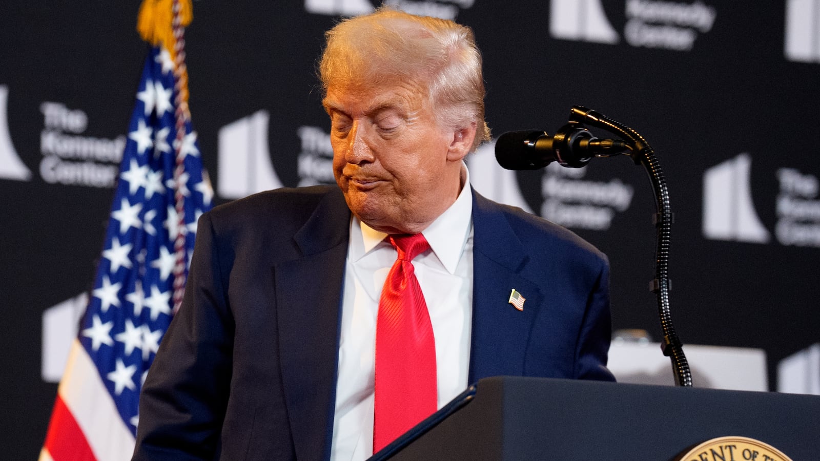President Donald Trump departs an event at the Kennedy Center on August 13, 2025 in Washington, DC.