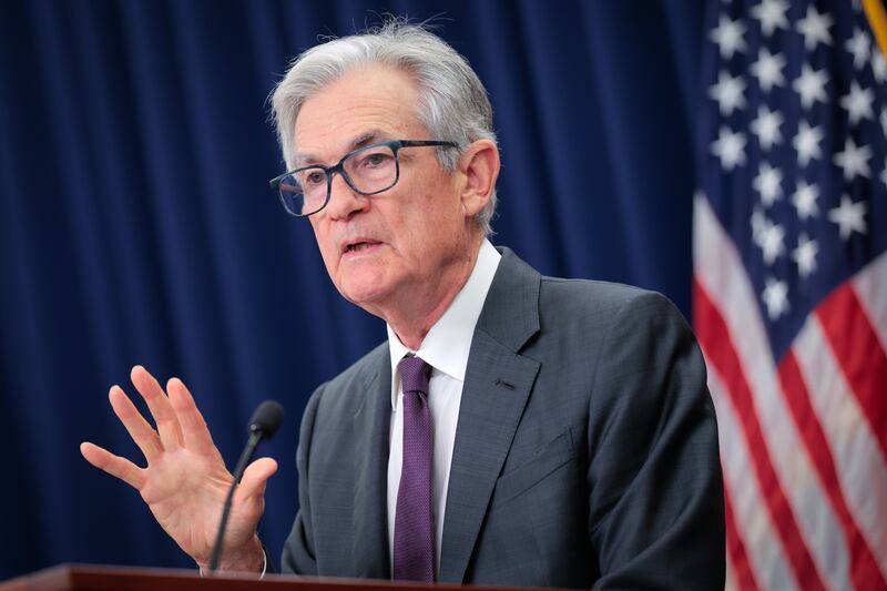 WASHINGTON, DC - JULY 30: Federal Reserve Chairman Jerome Powell answers questions from reporters following the regular Federal Open Market Committee meetings at the Fed on July 30, 2025 in Washington, DC. Despite pressure from U.S. President Donald Trump to lower rates, the U.S. central bank left interest rates unchanged at a range of 4.25 percent to 4.5 percent.  (Photo by Chip Somodevilla/Getty Images)