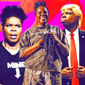 A photo illustration of Leslie Jones.