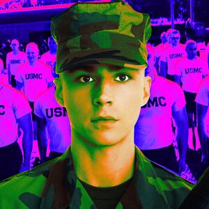 A photo illustration of Miles Heizer as Cameron Cope in Boots.