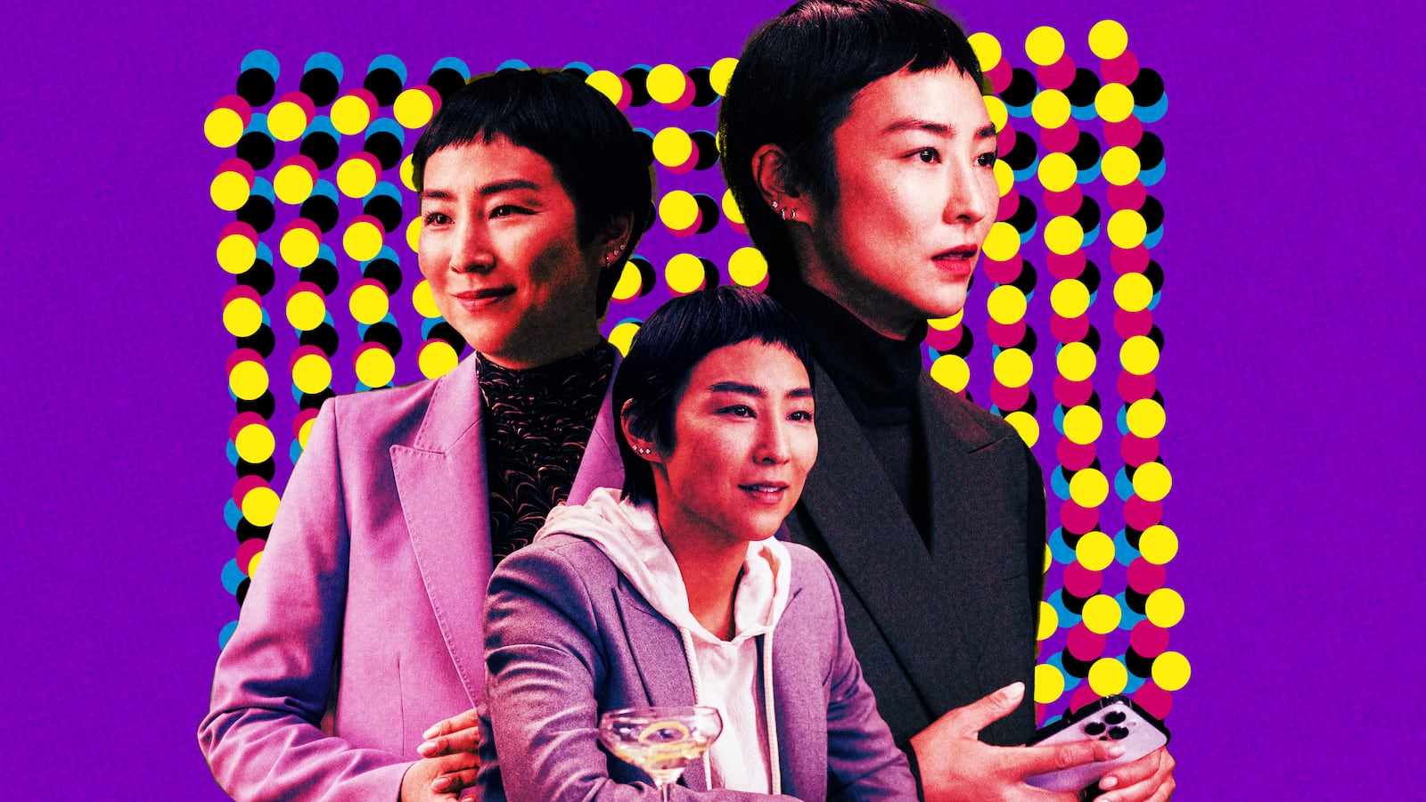 A photo illustration Greta Lee on The Morning Show.