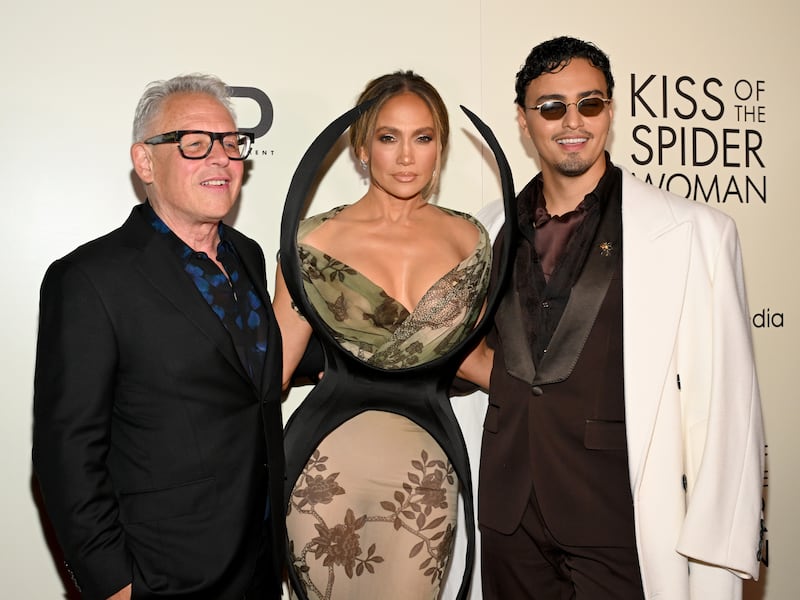Bill Condon, Jennifer Lopez and Tonatiuh attend the "Kiss Of The Spider Woman" New York Screening.