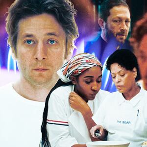 A photo illustration Ayo Edebiri, Jeremy Allen White, Liza Colón-Zayas, Ebon Moss-Bachrach in The Bear Season 4.