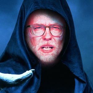 A photo illustration of Director of the United States Office of Management and Budget Russell Vought as the Grim Reaper.