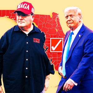 A photo illustration of Randy Fine and Donald Trump and a map of Florida.